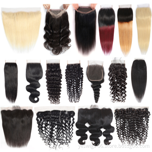 Cheap Virgin Brazilian 4x4 Lace Closure Human Hair Deep Wave 2x6 5x5 13x4 13x6 6x6 7x7 360 Swiss Lace Front Closure Pre Plucked